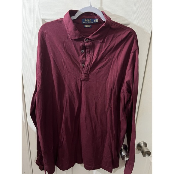 Men's Polo‎ Ralph Lauren Long Sleeve Custom Fit Shirt Sz XL Cotton Burgundy - Picture 1 of 2